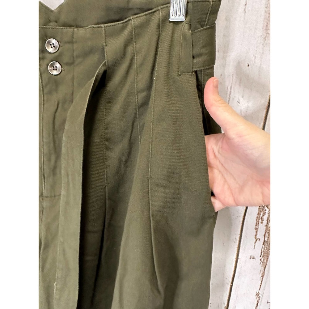 Listicle Wide Leg Pants Olive Green Paper Bag Waist Pleated Trouser - Picture 5 of 8